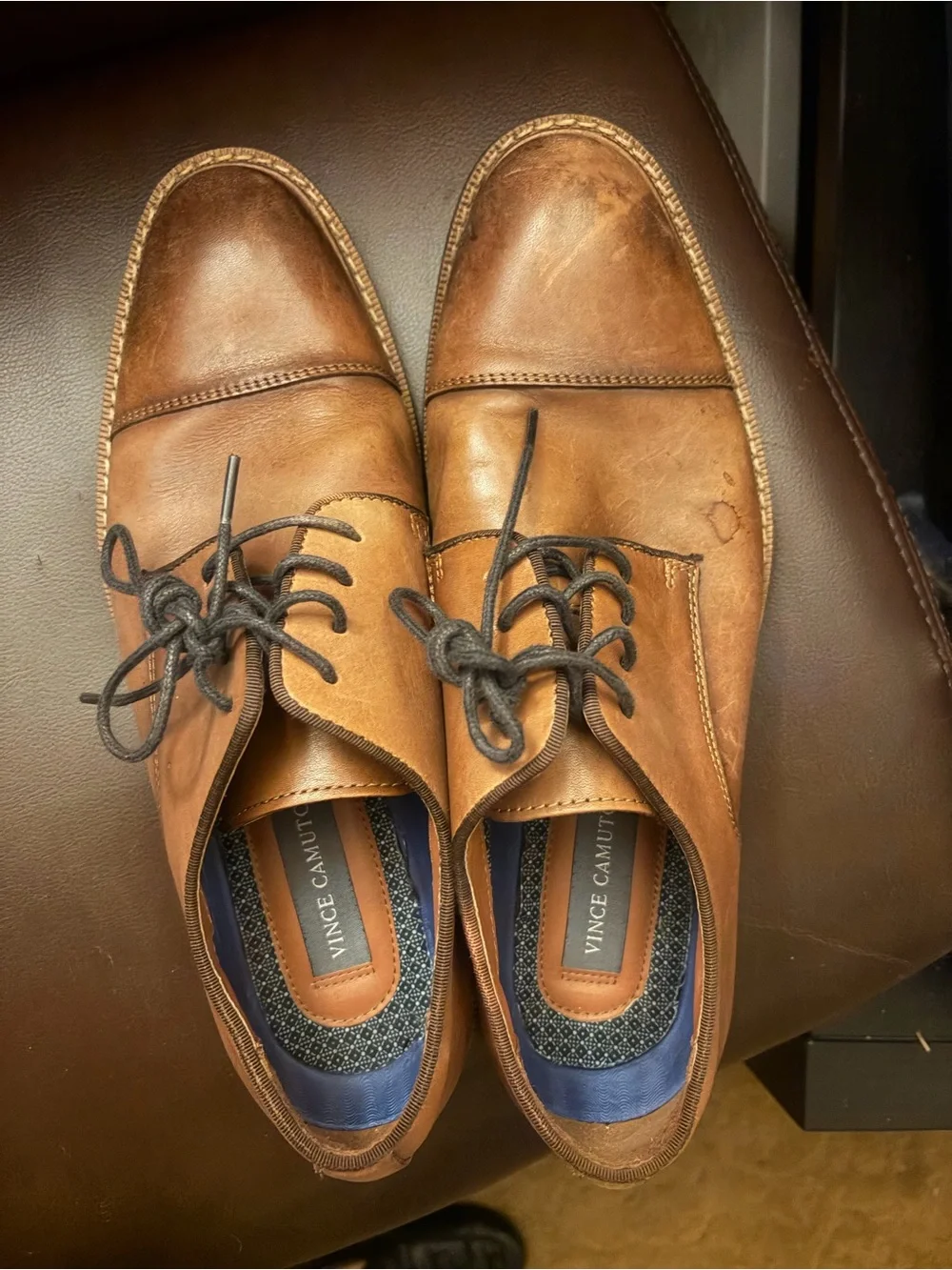 Vince Camuto Men’s Brown Leather Cap-Toe Derby Shoes